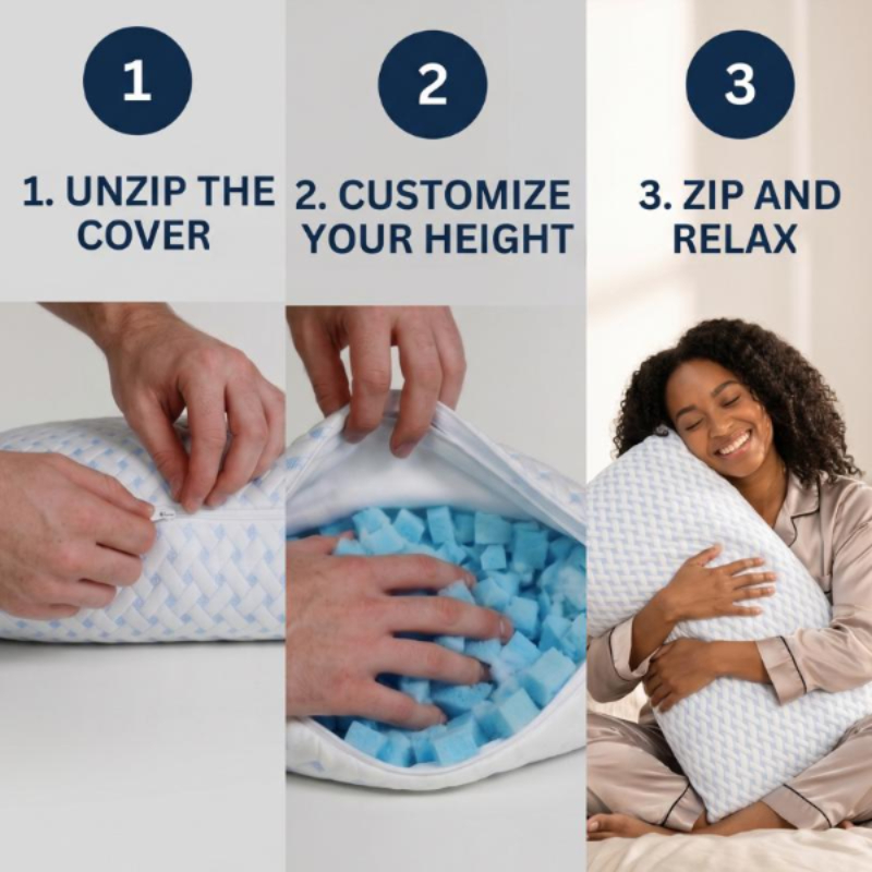 Three steps: unzip the cover, customize your height, zip and relax